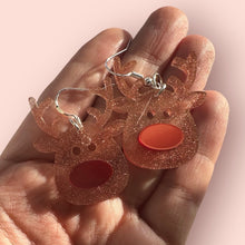 Load image into Gallery viewer, Glitter Reindeer Earrings
