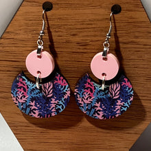 Load image into Gallery viewer, Coral Print and Pink Circle Earrings