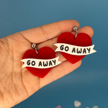 Load image into Gallery viewer, Love Stinks Heart Banner Earrings