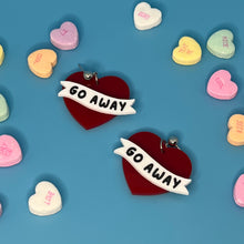 Load image into Gallery viewer, Love Stinks Heart Banner Earrings