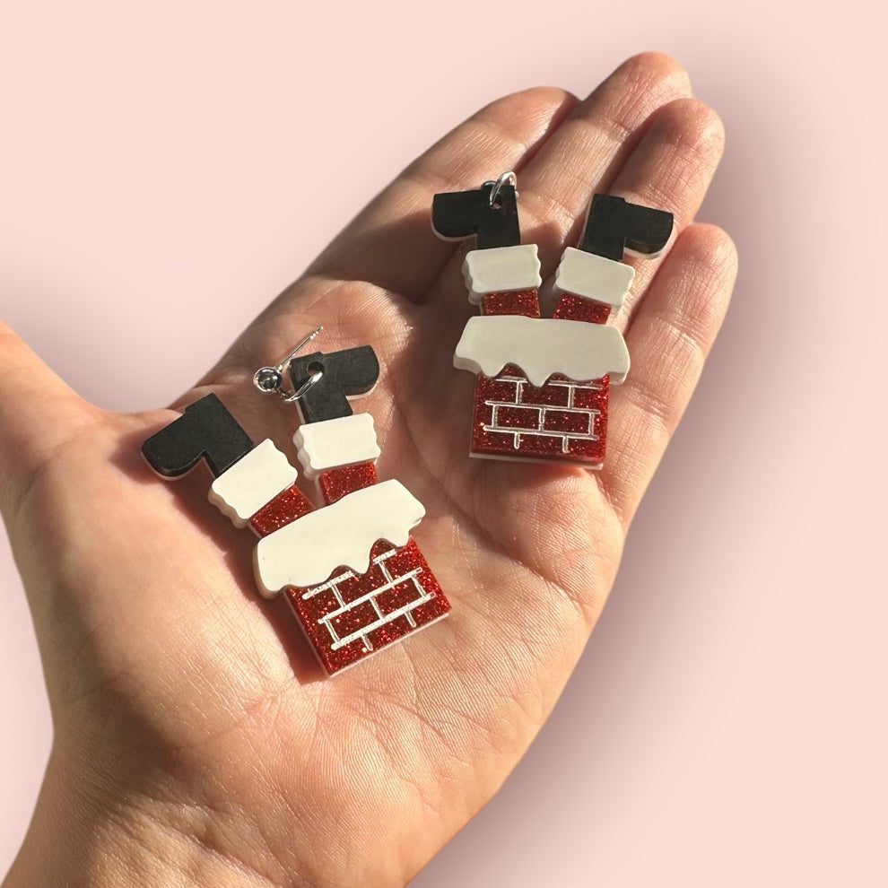 Santa in a Chimney Earrings