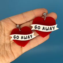 Load image into Gallery viewer, Love Stinks Heart Banner Earrings
