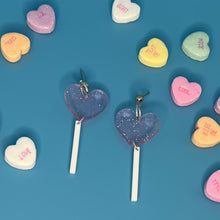 Load image into Gallery viewer, Pink Glitter Heart Lollipop Earrings
