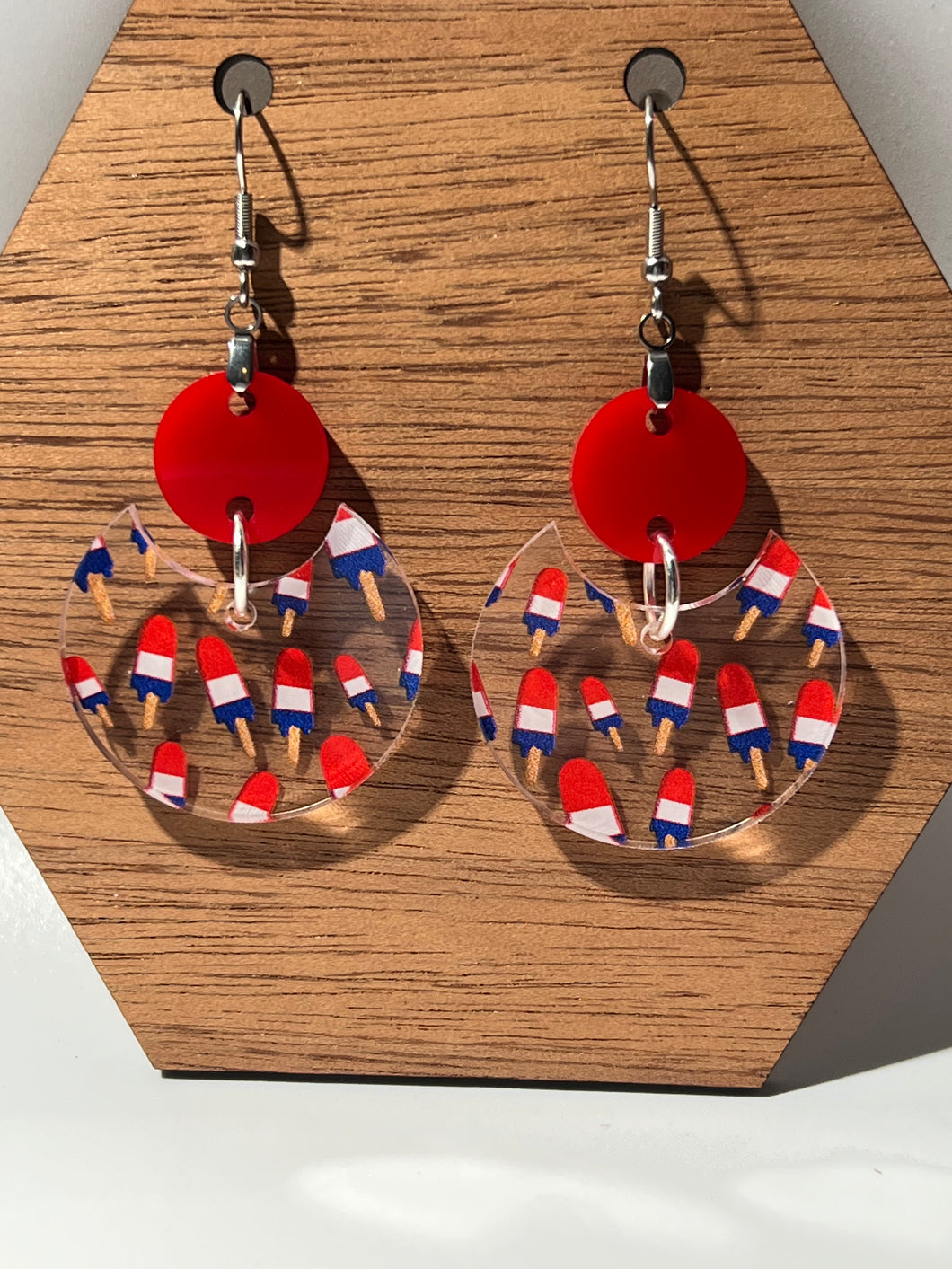 Bomb Pop and Red Circle Acrylic Earrings