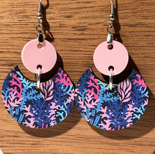 Load image into Gallery viewer, Coral Print and Pink Circle Earrings
