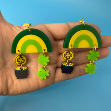 Load image into Gallery viewer, Green Rainbow Dangle Earrings
