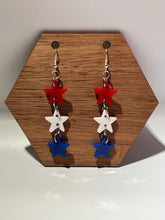 Load image into Gallery viewer, Red White and Blue Star Acrylic Dangle Earrings
