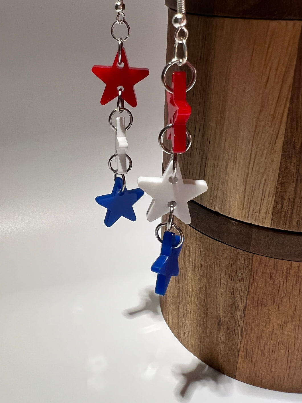 Red White and Blue Star Acrylic Dangle Earrings