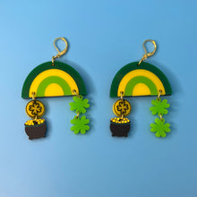 Load image into Gallery viewer, Green Rainbow Dangle Earrings
