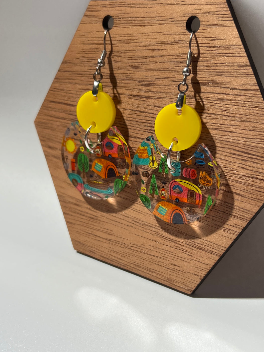 Camping Acrylic Circle Earrings