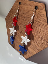 Load image into Gallery viewer, Red White and Blue Star Acrylic Dangle Earrings
