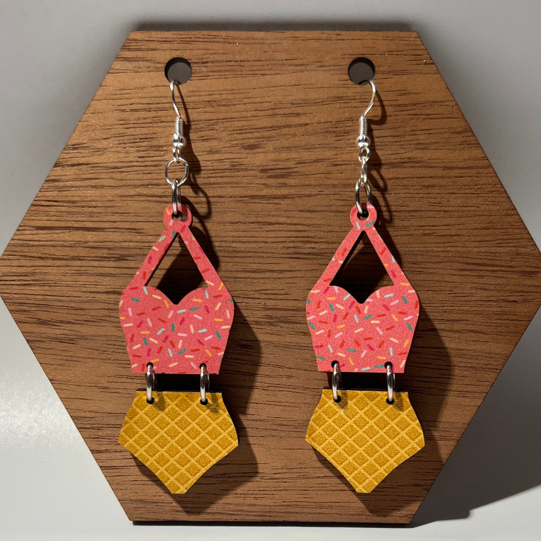 Two Piece Swimsuit Ice Cream Cone Earrings