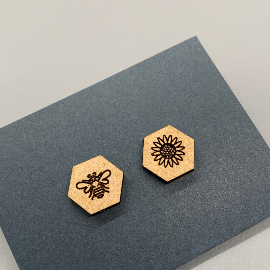 The Sunflower and The Bee Stud Earrings